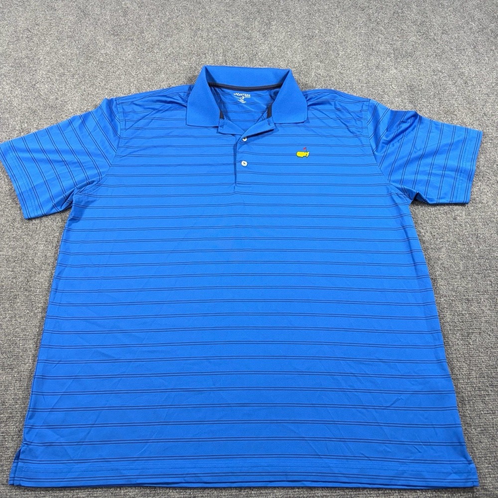 Masters Tech Polo Mens XXL Blue Striped Performance Golf Augusta Logo